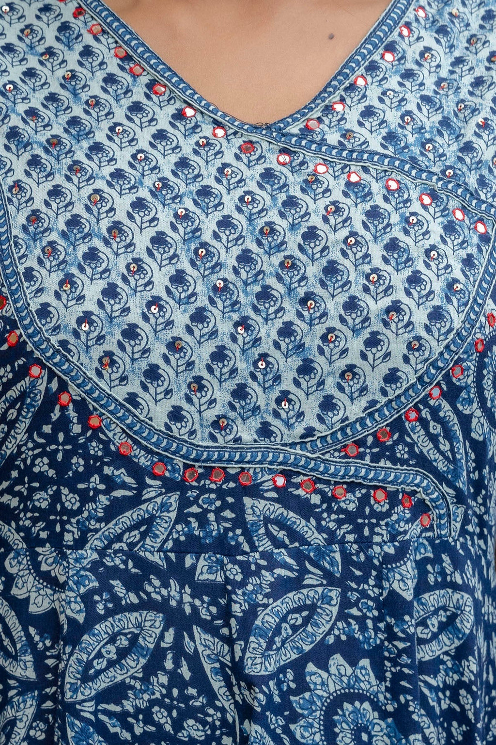 Embroidered Anarkali Kurta With Pant & Printed Dupatta, Blue - Hiral Fashion | Grocsy