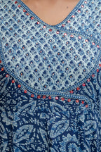 Embroidered Anarkali Kurta With Pant & Printed Dupatta, Blue - Hiral Fashion | Grocsy