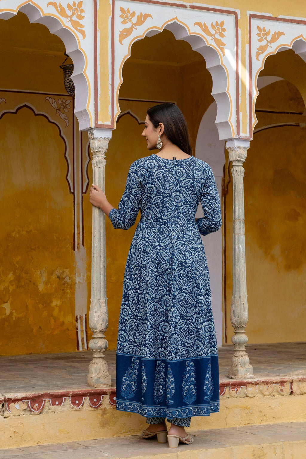 Embroidered Anarkali Kurta With Pant & Printed Dupatta, Blue - Hiral Fashion | Grocsy
