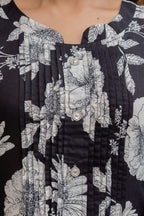 Floral Printed Kurta With Pant & Stripe Printed Dupatta, Black - Hiral Fashion | Grocsy