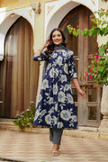 Floral Printed Kurta With Pant & Stripe Printed Dupatta, Blue - Hiral Fashion | Grocsy