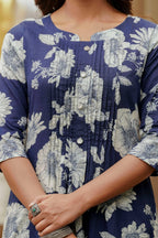Floral Printed Kurta With Pant & Stripe Printed Dupatta, Blue - Hiral Fashion | Grocsy
