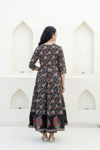 Embroidered & Floral Printed Anarkali Kurta With Pant & Dupatta, Black - Hiral Fashion | Grocsy