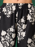 Embroidered & Printed Flared Kurta With Pant & Dupatta, Black - Hiral Fashion | Grocsy