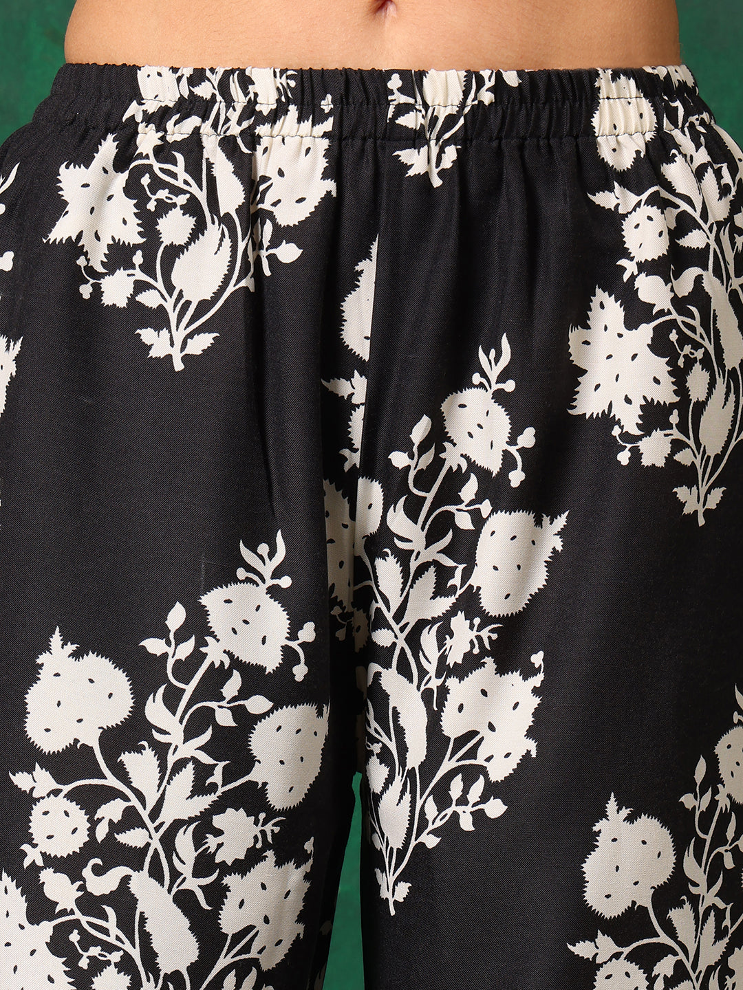 Embroidered & Printed Flared Kurta With Pant & Dupatta, Black - Hiral Fashion | Grocsy