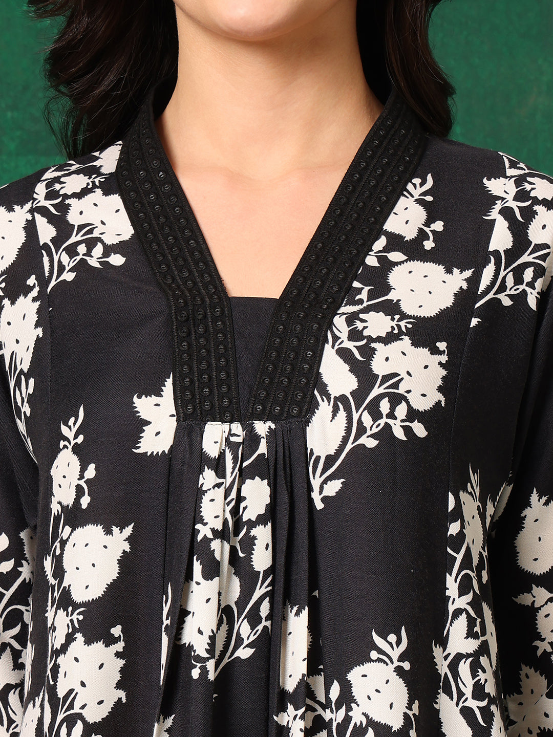 Embroidered & Printed Flared Kurta With Pant & Dupatta, Black - Hiral Fashion | Grocsy