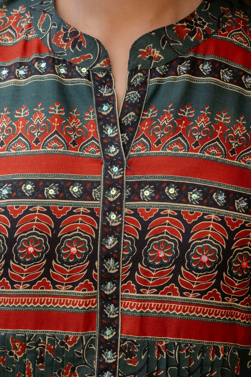 Ethnic Printed A-Line Kurta With Pant & Coordinated Dupatta, Bottle-Green - Hiral Fashion | Grocsy