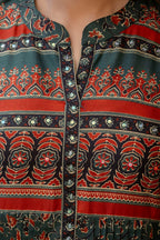 Ethnic Printed A-Line Kurta With Pant & Coordinated Dupatta, Bottle-Green - Hiral Fashion | Grocsy