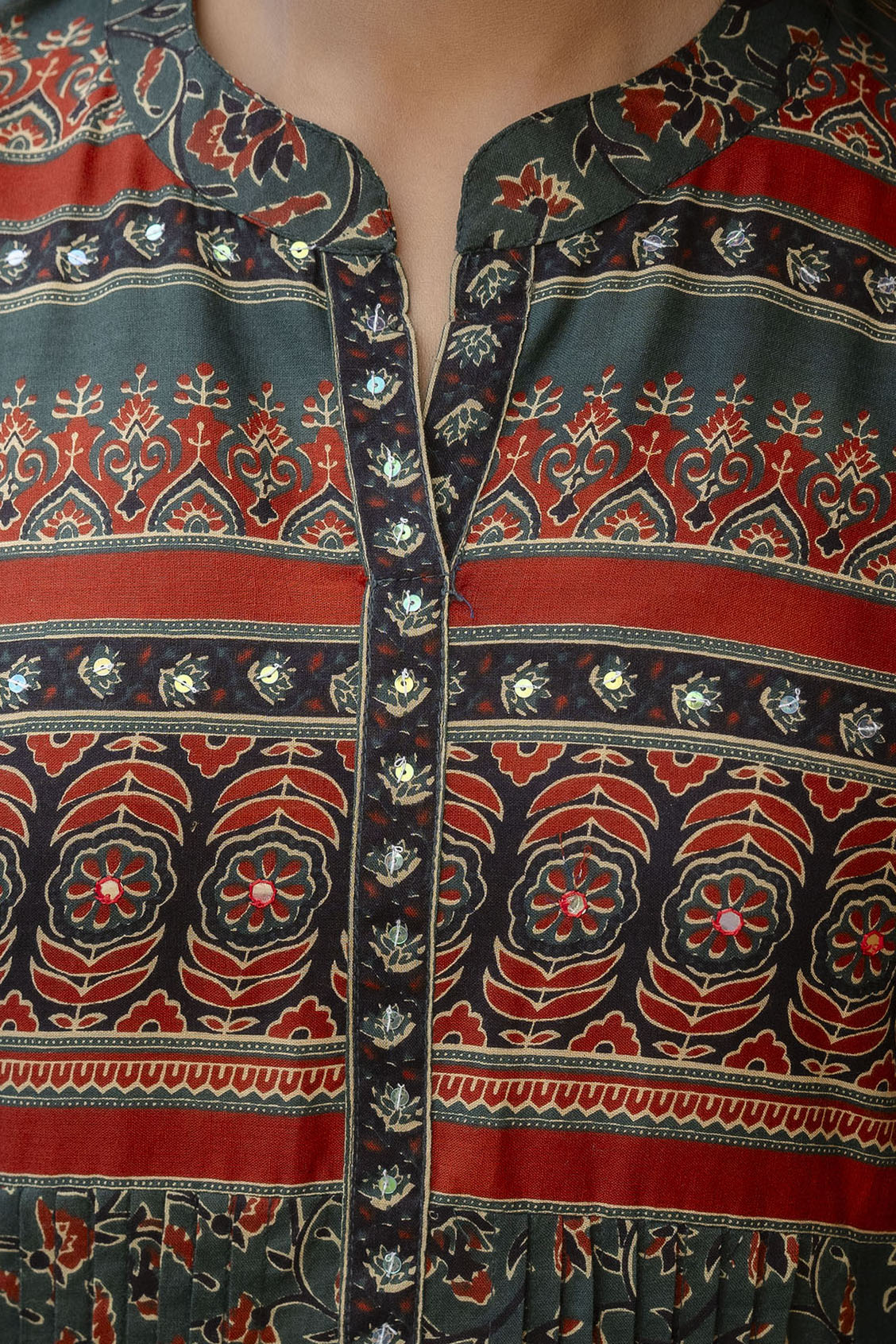 Ethnic Printed A-Line Kurta With Pant & Coordinated Dupatta, Bottle-Green - Hiral Fashion | Grocsy