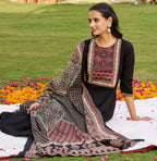 Embroidered & Ethnic Printed Anarkali Kurta With Pant & Printed Dupatta, Black - Hiral Fashion | Grocsy