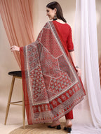 Embroidered & Ethnic Printed Anarkali Kurta With Pant & Printed Dupatta, Maroon - Hiral Fashion | Grocsy