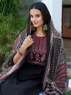 Embroidered & Ethnic Printed Kurta With Pant & Printed Dupatta, Black - Hiral Fashion | Grocsy