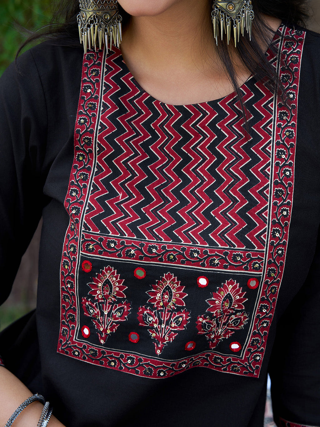Embroidered & Ethnic Printed Kurta With Pant & Printed Dupatta, Black - Hiral Fashion | Grocsy