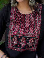 Embroidered & Ethnic Printed Kurta With Pant & Printed Dupatta, Black - Hiral Fashion | Grocsy