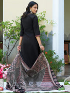 Embroidered & Ethnic Printed Kurta With Pant & Printed Dupatta, Black - Hiral Fashion | Grocsy