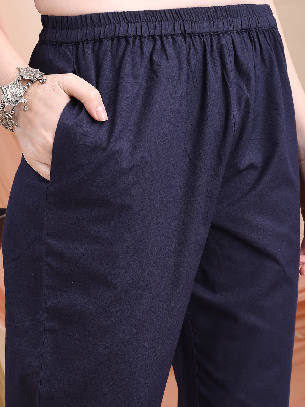 Embroidered & Ethnic Printed Kurta With Pant & Printed Dupatta, Navy Blue - Hiral Fashion | Grocsy