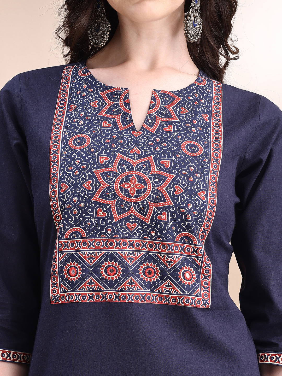 Embroidered & Ethnic Printed Kurta With Pant & Printed Dupatta, Navy Blue - Hiral Fashion | Grocsy