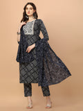 Bandhani Printed & Embroidered Kurta With Pant And Dupatta Set, Multicolor - Hiral Fashion | Grocsy