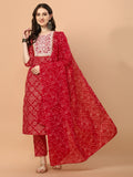 Bandhani Printed & Embroidered Kurta With Pant And Dupatta Set, Multicolor - Hiral Fashion | Grocsy