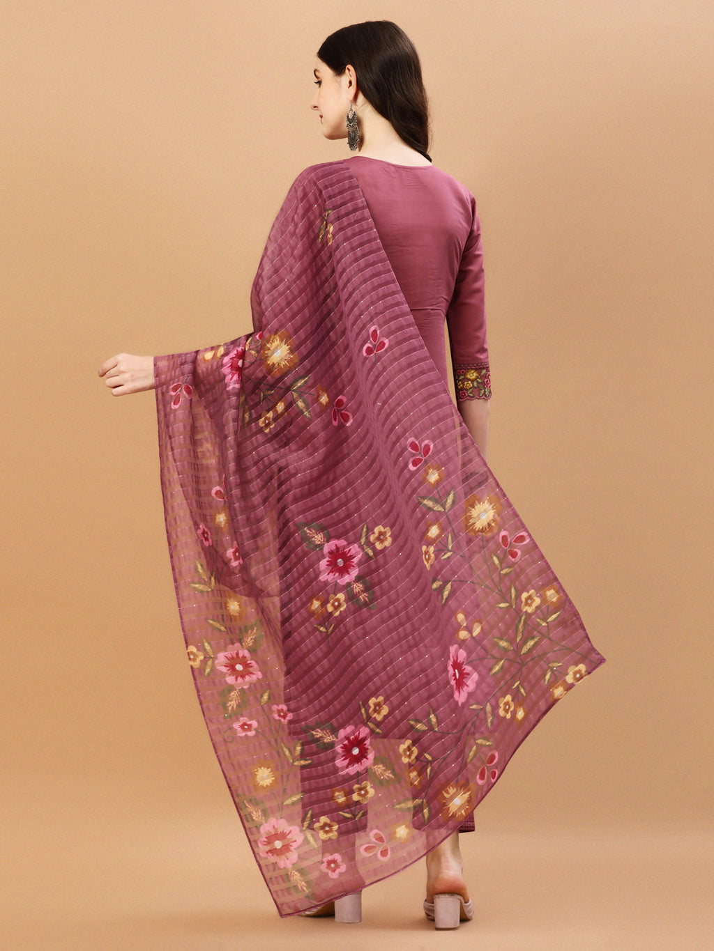 Hand Embroidered Kurta With Pant & Printed Premium Organza Dupatta, Multicolor - Hiral Fashion | Grocsy
