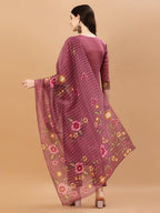 Hand Embroidered Kurta With Pant & Printed Premium Organza Dupatta, Multicolor - Hiral Fashion | Grocsy