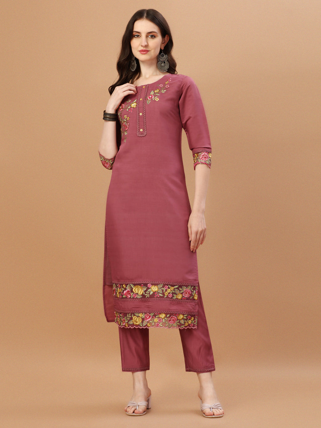 Hand Embroidered Kurta With Pant & Printed Premium Organza Dupatta, Multicolor - Hiral Fashion | Grocsy