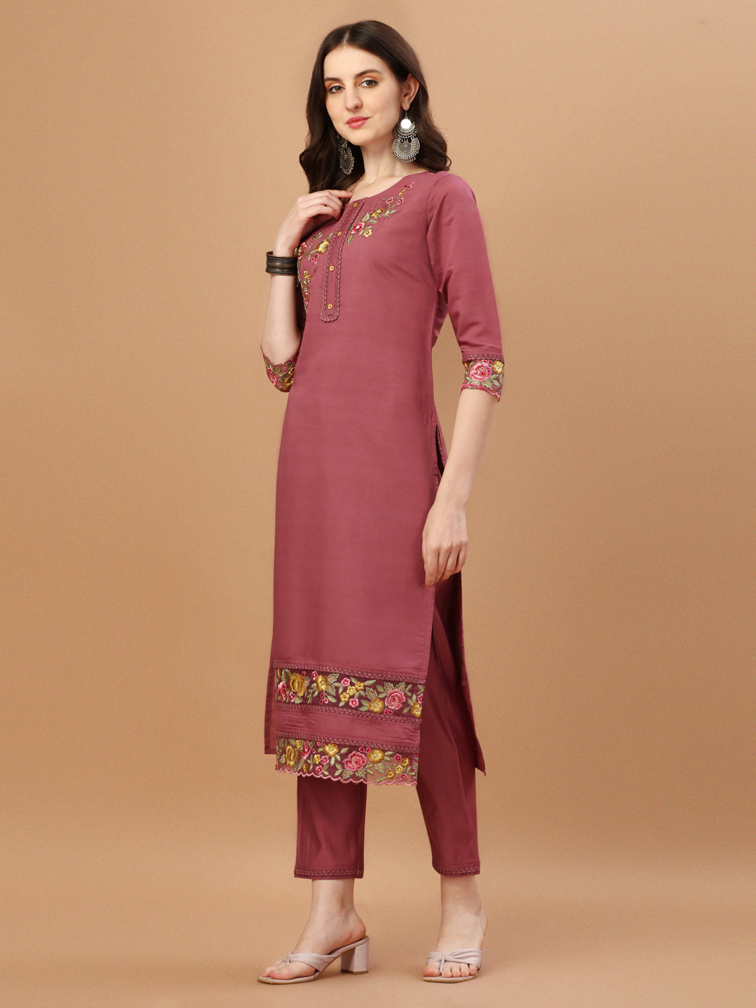 Hand Embroidered Kurta With Pant & Printed Premium Organza Dupatta, Multicolor - Hiral Fashion | Grocsy