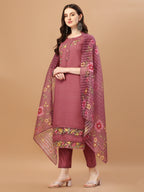 Hand Embroidered Kurta With Pant & Printed Premium Organza Dupatta, Multicolor - Hiral Fashion | Grocsy