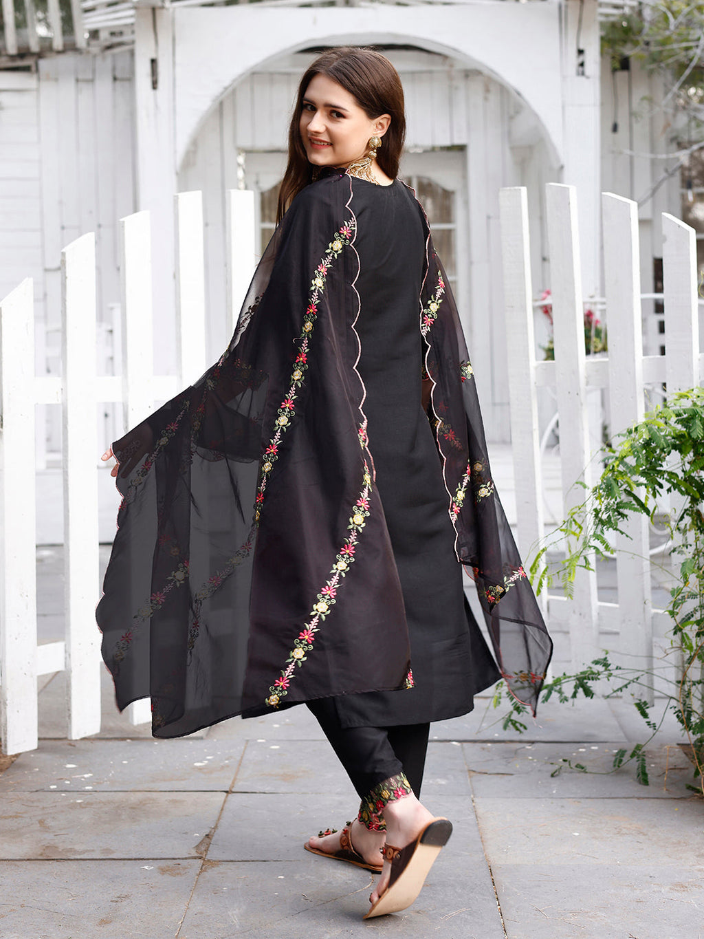 Floral Embroidered Kurta With Pant & Premium Organza Embroidered Dupatta Luxury, Multicolor - Hiral Fashion | Grocsy