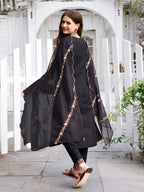 Floral Embroidered Kurta With Pant & Premium Organza Embroidered Dupatta Luxury, Multicolor - Hiral Fashion | Grocsy