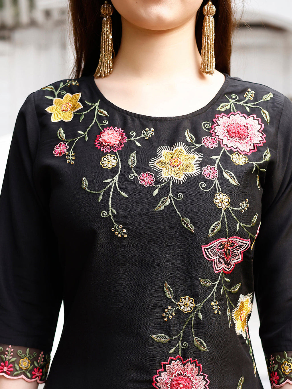 Floral Embroidered Kurta With Pant & Premium Organza Embroidered Dupatta Luxury, Multicolor - Hiral Fashion | Grocsy