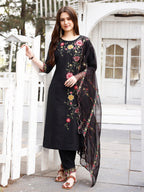 Floral Embroidered Kurta With Pant & Premium Organza Embroidered Dupatta Luxury, Multicolor - Hiral Fashion | Grocsy