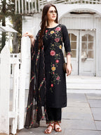 Floral Embroidered Kurta With Pant & Premium Organza Embroidered Dupatta Luxury, Multicolor - Hiral Fashion | Grocsy