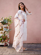 Floral Embroidered Kurta With Pant & Premium Organza Embroidered Dupatta, Multicolor - Hiral Fashion | Grocsy