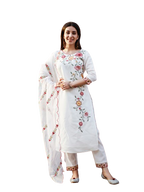 Floral Embroidered Kurta With Pant & Premium Organza Embroidered Dupatta, Multicolor - Hiral Fashion | Grocsy