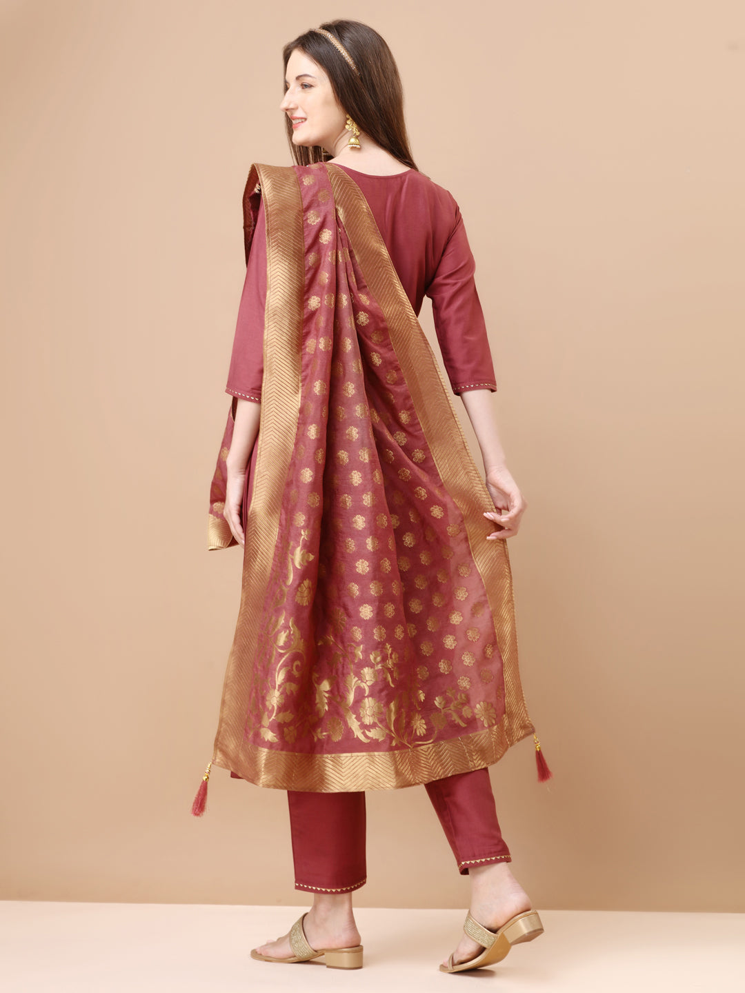 Alia Cut Sequined Embroidered Premium Kurta Set With Banarasi Silk Dupatta, Multicolor - Hiral Fashion | Grocsy
