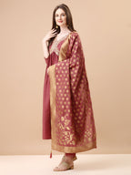 Alia Cut Sequined Embroidered Premium Kurta Set With Banarasi Silk Dupatta, Multicolor - Hiral Fashion | Grocsy