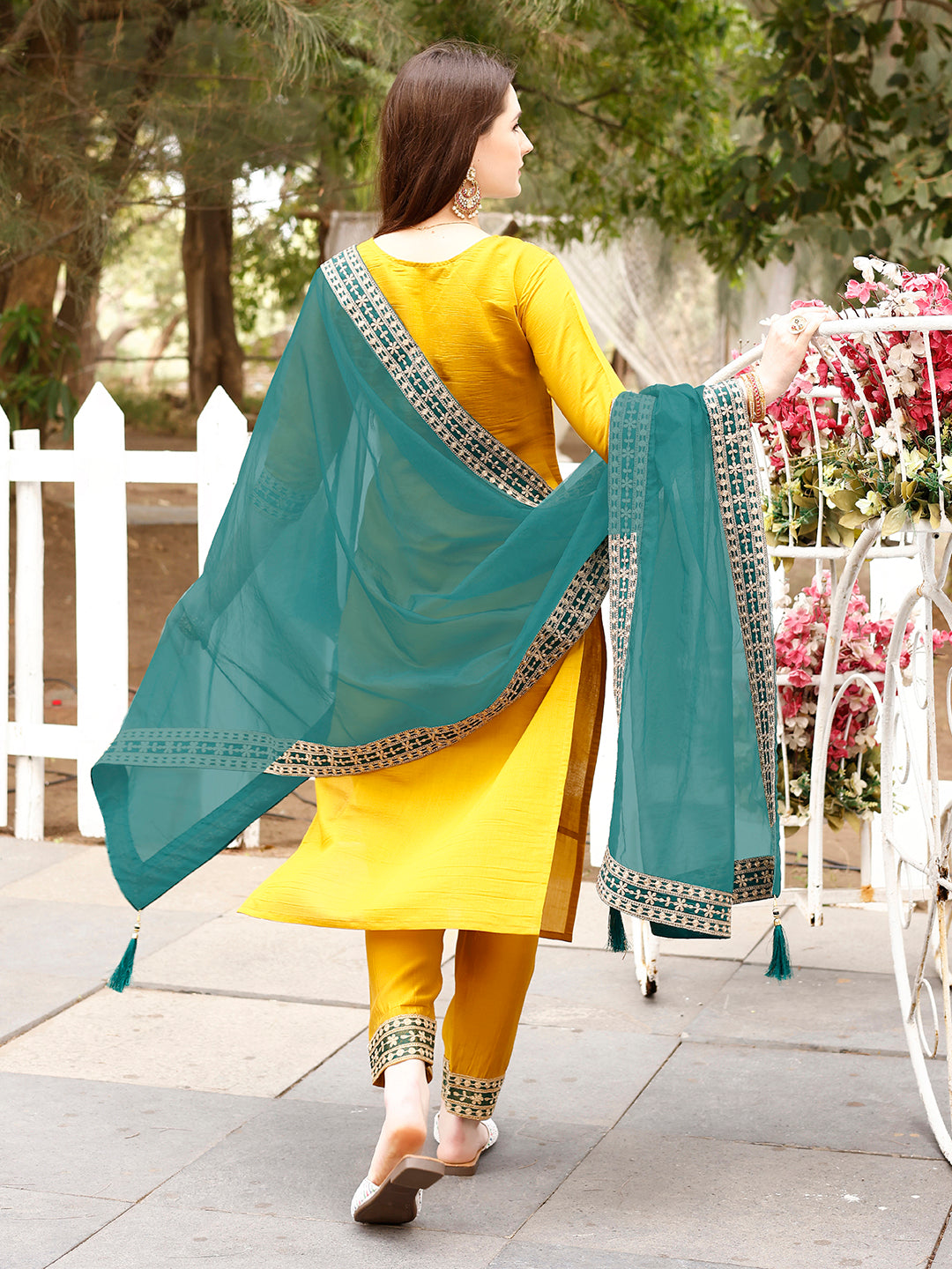 Embroidered Kurta With Pant & Border Premium Embroidered Dupatta, Multicolor - Hiral Fashion | Grocsy