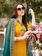 Embroidered Kurta With Pant & Border Premium Embroidered Dupatta, Multicolor - Hiral Fashion | Grocsy
