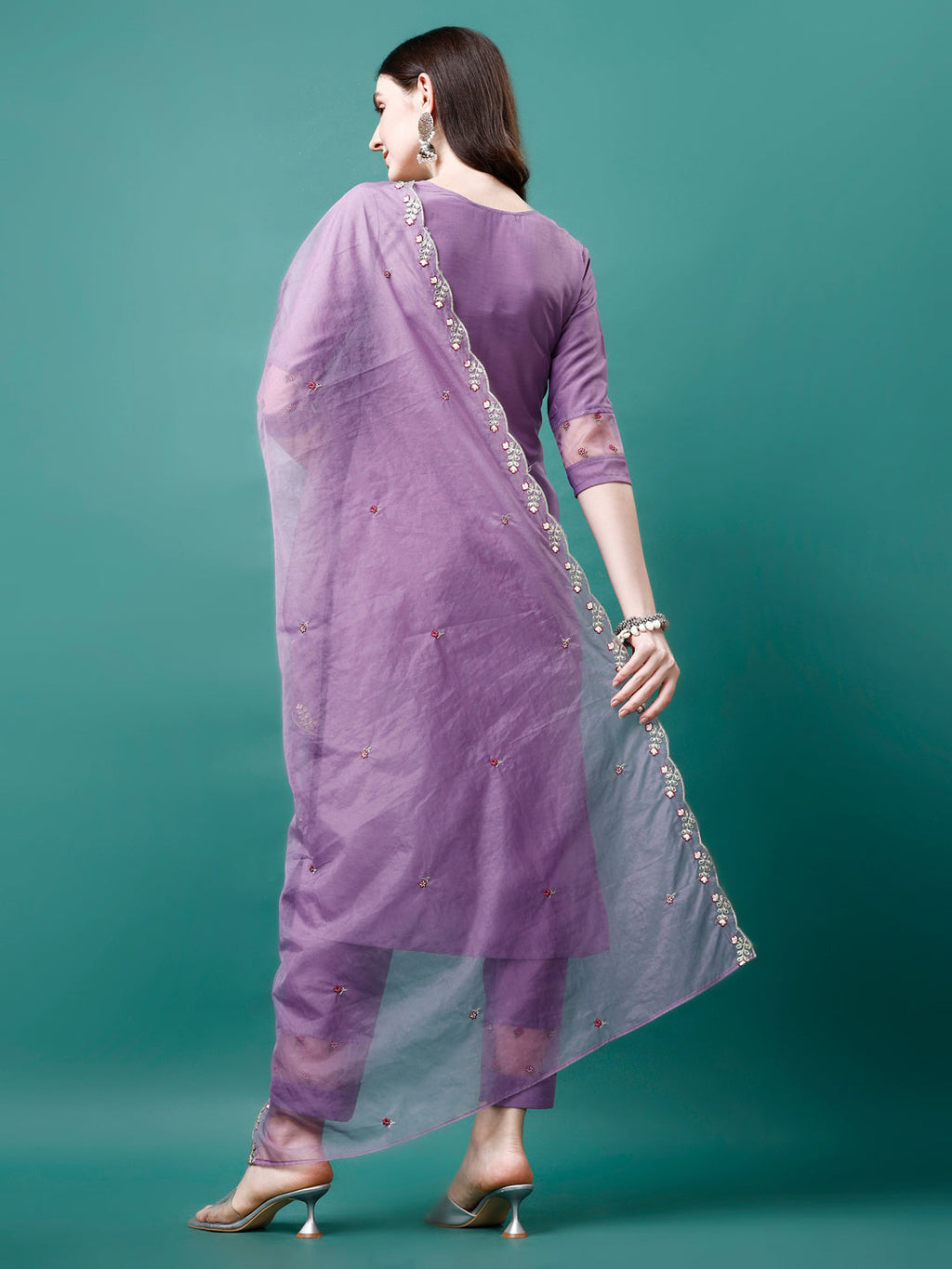 Embroidered Kurta With Pant & Premium Embroidered Organza Dupatta, Multicolor - Hiral Fashion | Grocsy