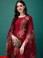 Hand Embroidered Kurta With Pant & Printed Premium Organza Dupatta Luxury, Multicolor - Hiral Fashion | Grocsy