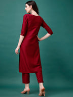 Hand Embroidered Kurta With Pant & Printed Premium Organza Dupatta Luxury, Multicolor - Hiral Fashion | Grocsy
