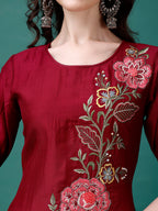 Hand Embroidered Kurta With Pant & Printed Premium Organza Dupatta Luxury, Multicolor - Hiral Fashion | Grocsy