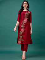 Hand Embroidered Kurta With Pant & Printed Premium Organza Dupatta Luxury, Multicolor - Hiral Fashion | Grocsy