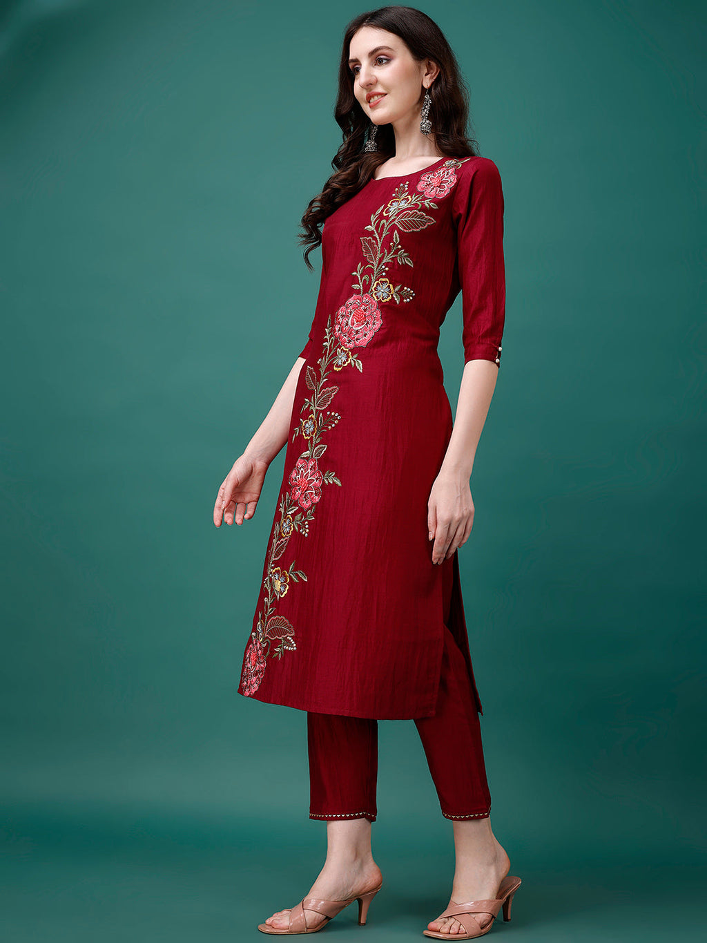 Hand Embroidered Kurta With Pant & Printed Premium Organza Dupatta Luxury, Multicolor - Hiral Fashion | Grocsy