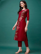 Hand Embroidered Kurta With Pant & Printed Premium Organza Dupatta Luxury, Multicolor - Hiral Fashion | Grocsy