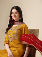 Hand Embroidered Kurta With Pant & Dupatta Set, Multicolor - Hiral Fashion | Grocsy