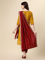 Hand Embroidered Kurta With Pant & Dupatta Set, Multicolor - Hiral Fashion | Grocsy