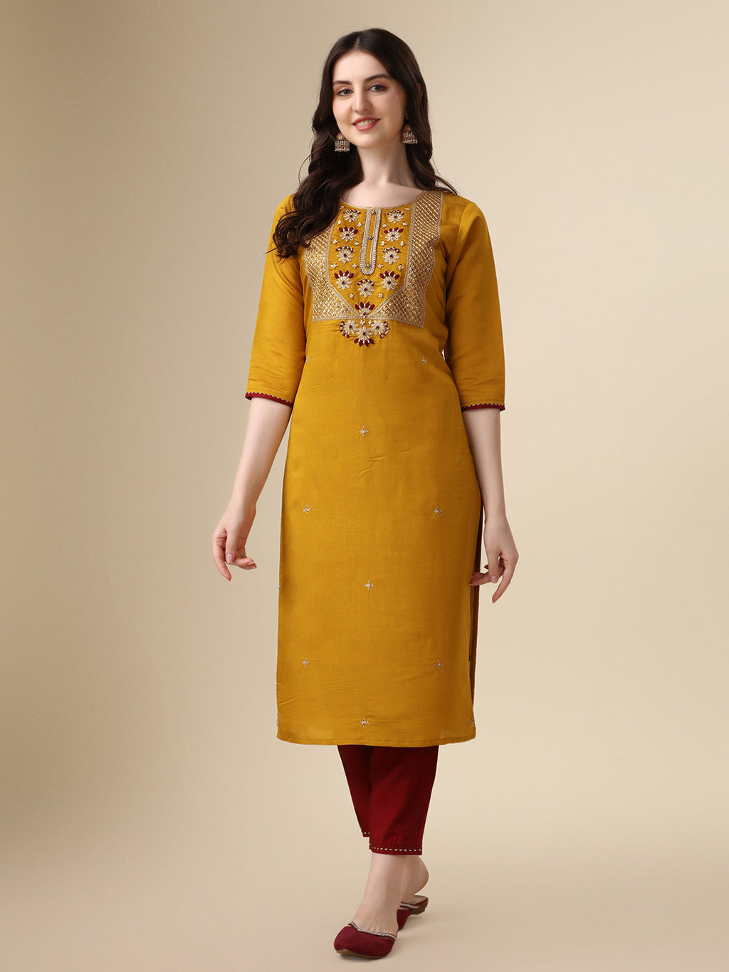 Hand Embroidered Kurta With Pant & Dupatta Set, Multicolor - Hiral Fashion | Grocsy
