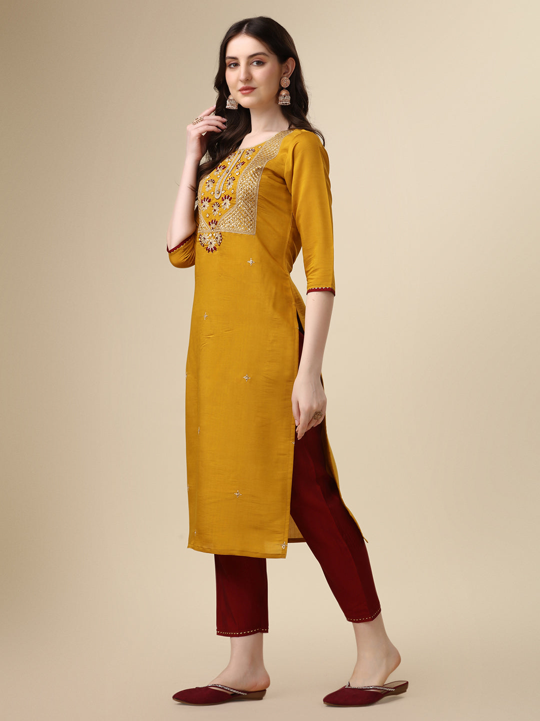 Hand Embroidered Kurta With Pant & Dupatta Set, Multicolor - Hiral Fashion | Grocsy
